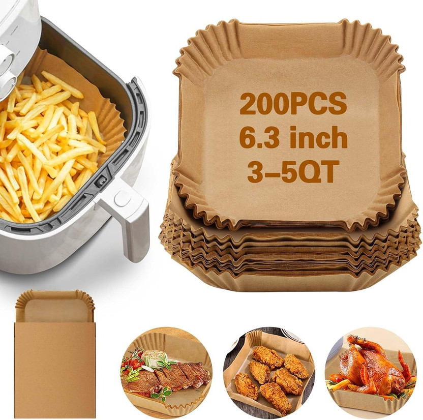 SANCORP 200Pcs Air Fryer Paper Liners, 6.3 Inch Square Disposable Air Fryer Liner Airfryer Tray