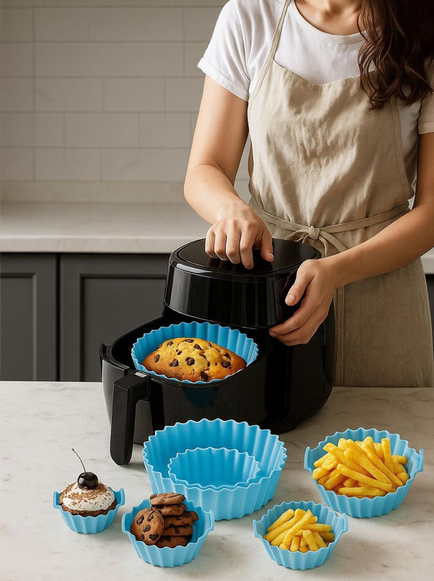 ornexa Air Fryer Silicone Pot 6 pcs with Ear Handles, Silicone Pot Liner NGB20 Airfryer Tray