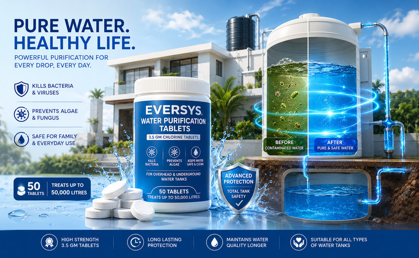 EVERSYS Chlorine Tablets for Water Tank & Swimming Pool | Water Tank Cleaner & Purifier(50 Tablets)