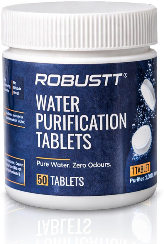 Robustt Water Purification Chlorine Tablets for Water Tank 1 Tablet Purifies 1000L Water(50 Tablets)