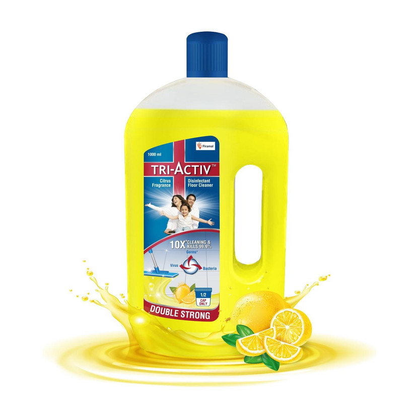 Tri-Activ Disinfectant Floor Cleaner Double Strong Half Cap 10X Cleaning Kill 99.9% Germs Citrus(1000 ml)