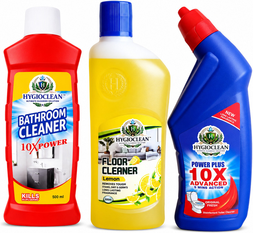 Hygioclean Combo Pack of 3 Bathroom Cleaner, Toilet Cleaner & Floor Cleaner(1500 ml)