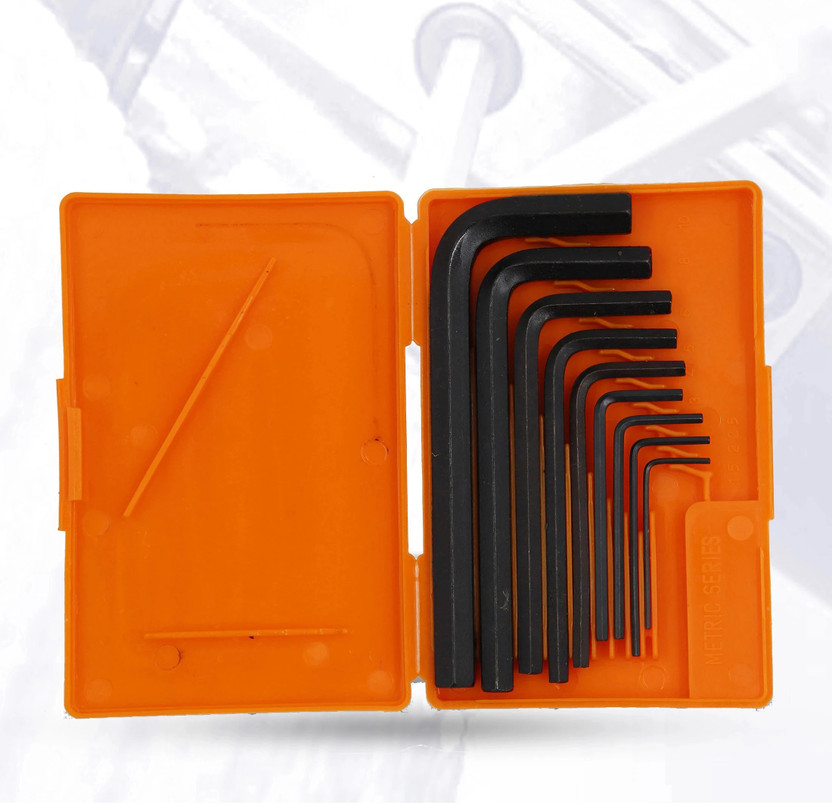 Hillgrove 9 Pieces AKS2 Full Hex Allen Key Kit Bolt Spanner Goti Wrench L Shape Repair Tool Set for Bike/Bicycle/Cycle/Guitar Allen Key Set(Pack of 1)