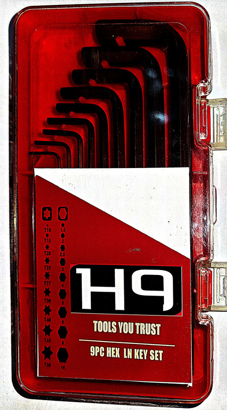 h9 9 pcs LONG ALLEN KEY SET Chrome Vanadium Steel, LN Hex 7 inch long Allen Key Set