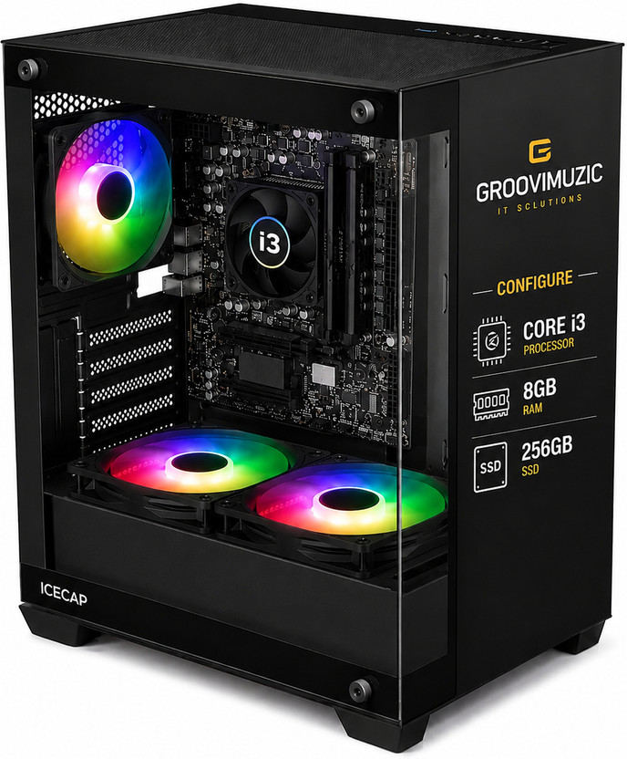 Groovimuzic GAMING Core i3 (8 GB DDR3/256 GB SSD/Windows 10 Home/0 Inch Screen/MSO/WIFI DONGLE) with MS Office(Black)