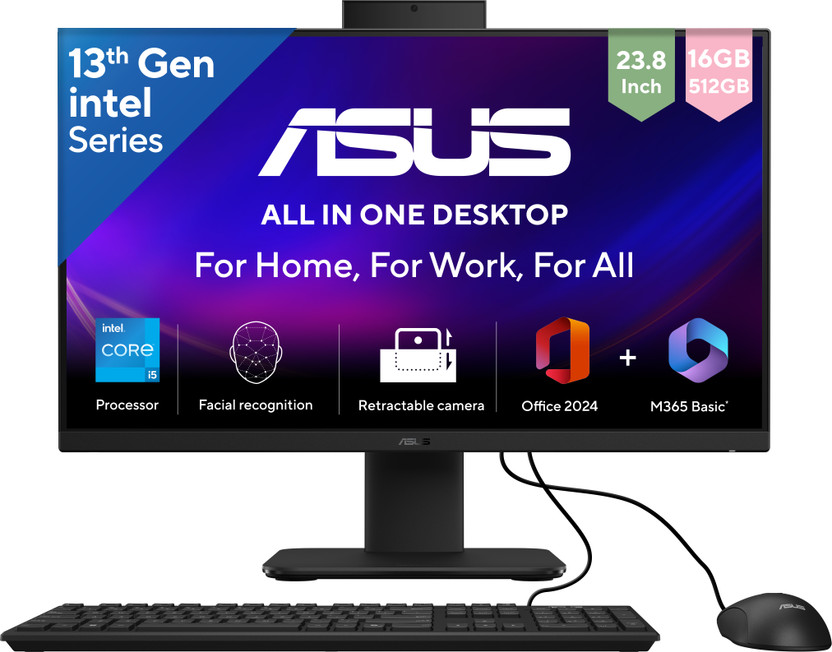 ASUS V400 AiO Series V440VA-KBPC043WS, All in One Desktop, 13th Gen Core i5 (16 GB DDR5/512 GB SSD/Windows 11 Home/23.8 Inch Screen/V440VA-KBPC043WS) with MS Office(Black, 21 cm x 61.3 cm x 44.7 cm, 9 kg)