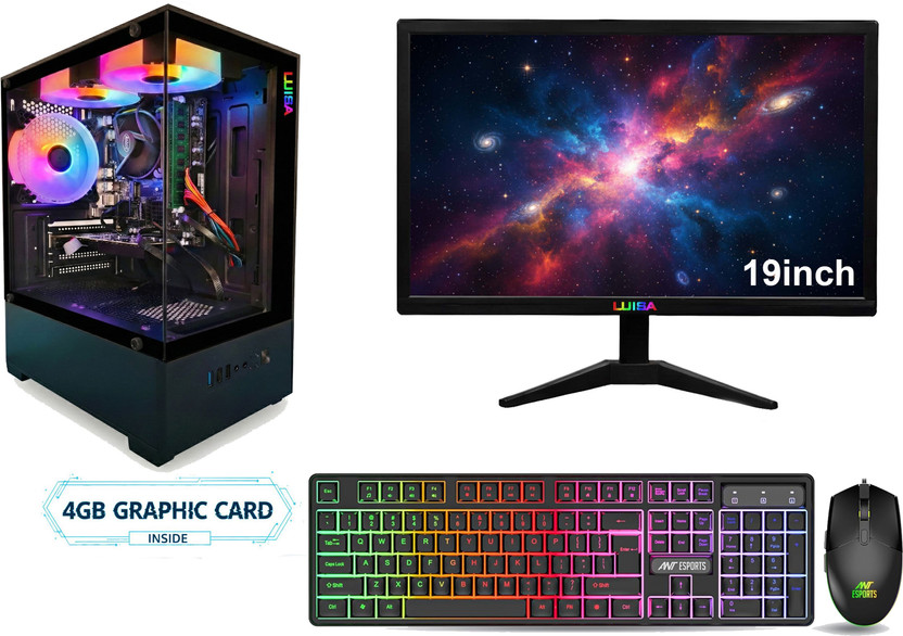 LUISA GAMING ICECAP Core i5 (16 GB Unified/500 GB/128 GB SSD/Windows 11 Home/4GB GRAPHIC CARD/19 Inch Screen/Icecap i5-4gb Graphic-16gb Ram-128Gb Ssd-500Gb Hdd-19In Display-Keybord Mouse) with MS Office(Black)