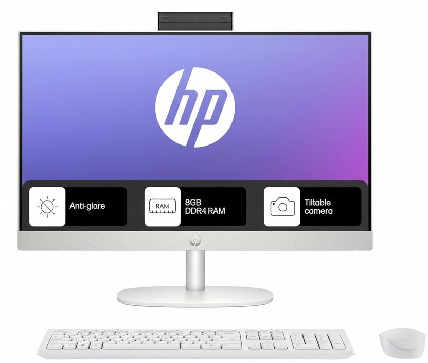 HP All-in-One 24 Core i5 (8 GB DDR4/512 GB SSD/Windows 11 Home/23.8 Inch Screen/All-in-One 24-cr0477) with MS Office(White)