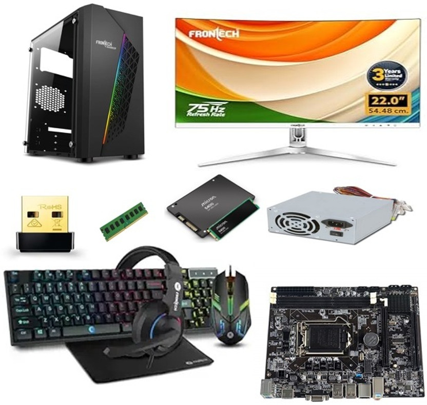 TCM GAMEING PC FULL SETUP 3TH Core i5 (16 GB Unified/500 GB/512 GB SSD/Windows 11 Home/2 GB NVIDIA/22 Inch Screen/FRONTECH) with MS Office(White, 45 cm x 45 cm x 45 cm, 8 kg)