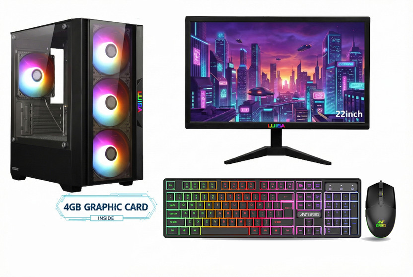 LUISA GAMING CORA G Core i5 (16 GB Unified/500 GB/128 GB SSD/Windows 11 Home/4GB GRAPHIC CARD/22 Inch Screen/CORA G I5-3770-4GB GPU-16GB RAM-128GB SSD-500GB HDD-22IN DISPLAY-KEYBORD MOUSE) with MS Office(Black)