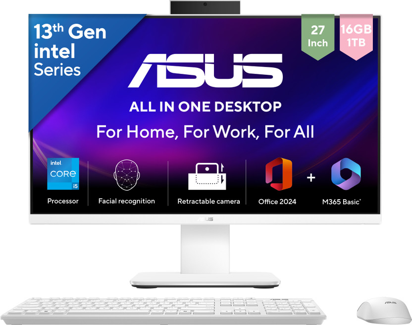 ASUS V400 AiO Series V470VA-KWPE005WS, All in One Desktop, 13th Gen Core i5 (16 GB DDR5/1 TB SSD/Windows 11 Home/27 Inch Screen/V470VA-KWPE005WS) with MS Office(White, 21 cm x 61.3 cm x 44.7 cm, 9 kg)