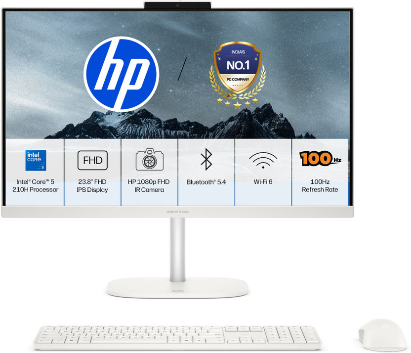 HP OmniStudio Core 5 (8 GB DDR5/512 GB SSD/Windows 11 Home/23.8 Inch Screen/24-cu0567in) with MS Office(Cotton White, 44.66 cm x 54.03 cm x 18.48 cm, 4.98 kg)