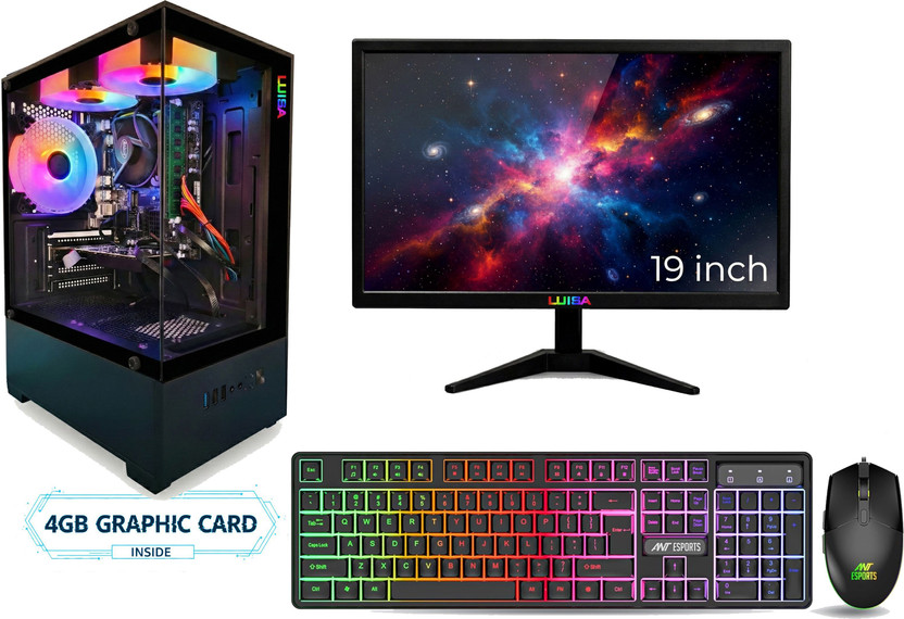 LUISA GAMING Core i7 (16 GB Unified/500 GB/256 GB SSD/Windows 11 Home/4GB GRAPHIC CARD/19 Inch Screen/Icacap i7-3770-4GB GPU-16GB RAM-256GB SSD-500GB HDD-19INCH-Keybord Mouse-WIFI) with MS Office(Black)