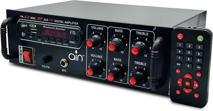 ain Glossy Cabinet Amplifier Bluetooth USB AUX Input FM Radio SD Card Slot MIC Input 120 W AV Power Amplifier(Black)
