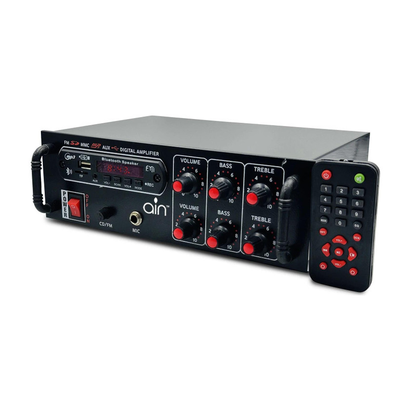 ain Glossy Cabinet Amplifier Bluetooth USB AUX Input FM Radio SD Card Slot MIC Input 120 W AV Power Amplifier(Black)