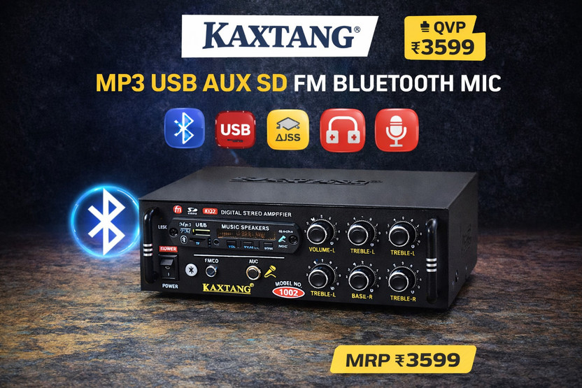 KAXTANG DJ coolness 1002BT Full Black Digital Stereo With BT/ USB/ SD-Card /FM /AUX 5000 W AV Power Amplifier(Black)