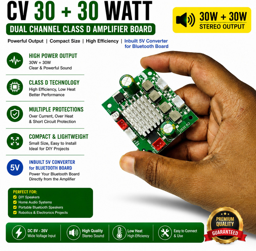 TPA 30W+30W Dual Channel Class-D Amplifier Kit with 5V regulator CV3030 1 W AV Power Amplifier(Green)