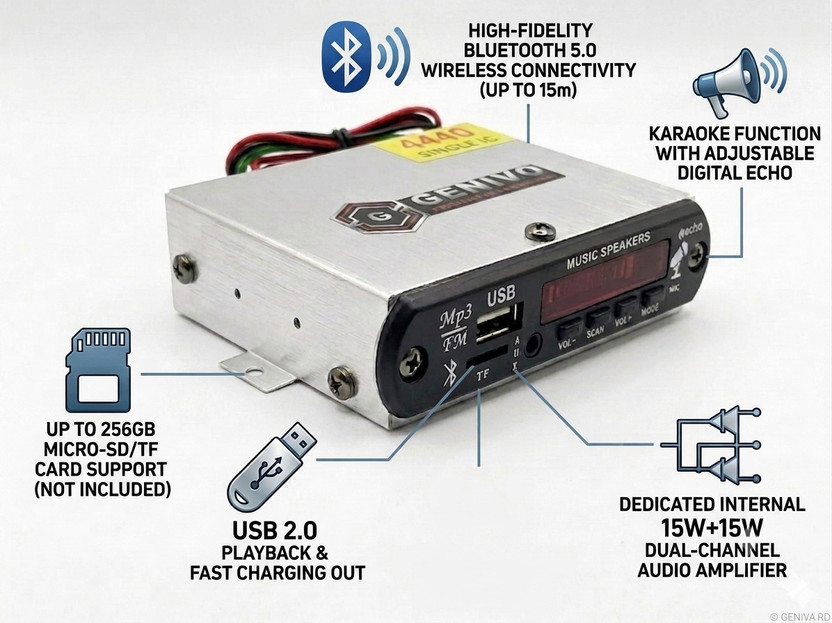 genivo MEDIA PLAYER\AMPLIFIER FOR ALL VEHICLES 12 W AV Power Receiver(Silver)