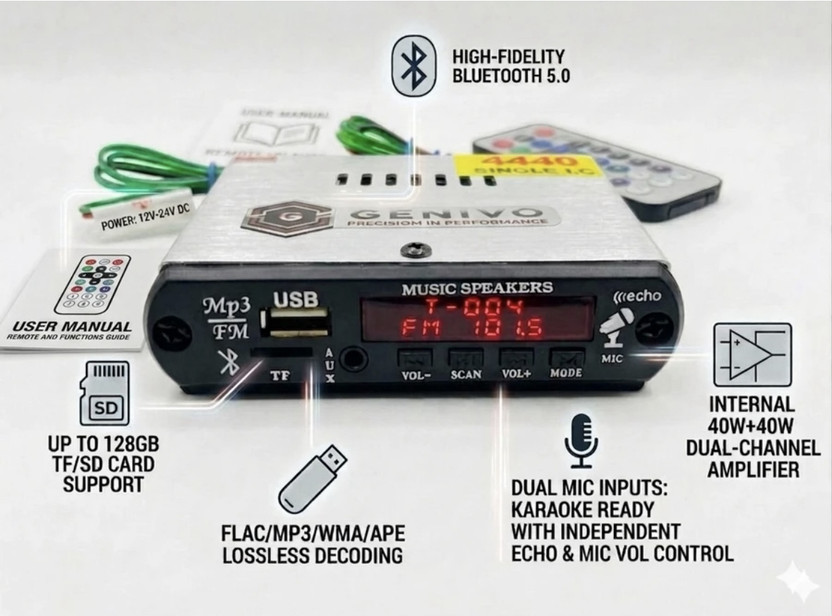 genivo G-2 amplifier for all vehicles 12 W AV Power Receiver(Silver)