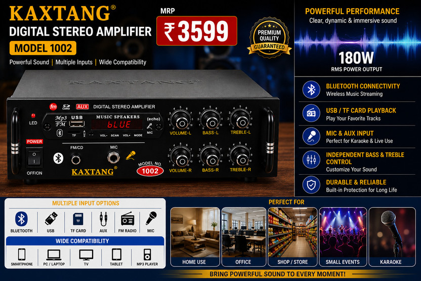 KAXTANG DJ hit of 1002 Full Black Digital Stereo With BT/ USB/ SD-Card /FM /AUX 5000 W AV Power Amplifier(Black)