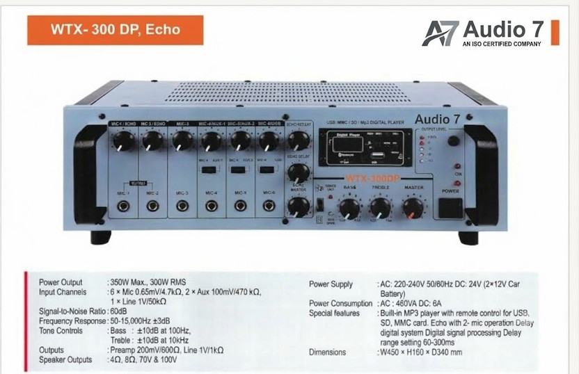 AUDIO 7 WTX- 300 DP, Echo 460 W AV Control Amplifier(Grey)