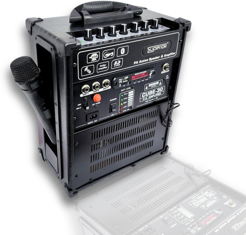 Superior ™ Preofessional 8" Cube Amplifier with U.H.F Wireless Mic|ECHO Effect|Bluetooth| 30 W AV Power Amplifier(Black)