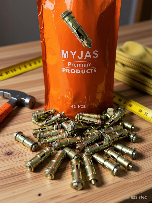 myjas Anchor Fasteners,Size 6 mm, Pack of 40 PCS (Gold)(Iron, [Round ]) Flat Head Sleeve Anchor(3.5 cm)