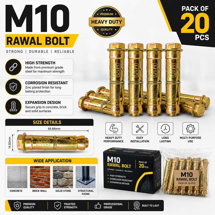 MONDAL MONDAL INDUSTRIES (PACK OF 20) "M10" RAWAL EXPANSION BOLT FOR MACHINARY INTALLED Hex Nut Sleeve Anchor(6.66 cm) - Flipkart Deal