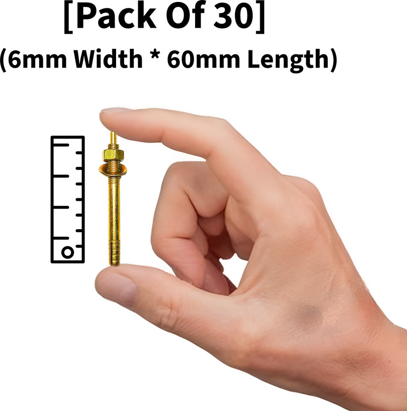 MONDAL INDUSTRIES (PACK OF 30) (6mm*60mm) Pin Type Anchor With Nut And Washer Zinc Plated Hammer Drive Anchor(6 cm)