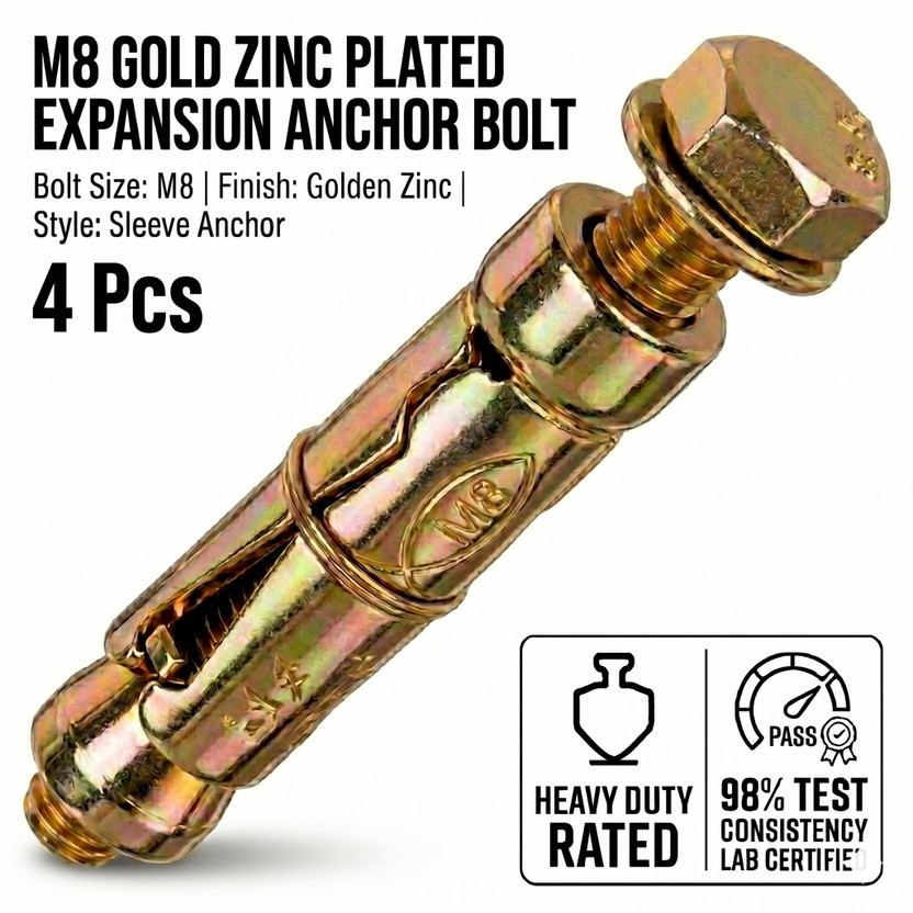 MONDAL INDUSTRIES (Pack OF 4) "M8" Rawal Expension Fastners Bolt With Zinc Plated Hex Nut Sleeve Anchor(6 cm)