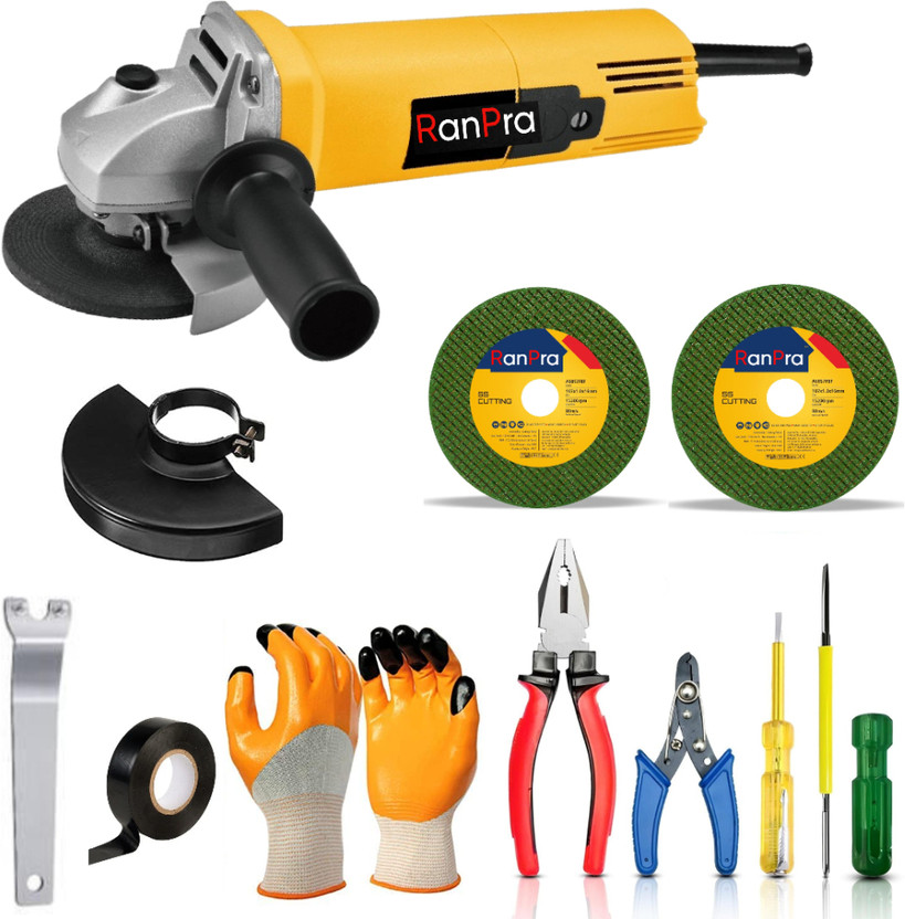 RanPra HEAVY DUTY 4" ANGLE GRINDER WITH 2PCS CUTTING WHEEL & 6 DIFFERENT HAND TOOL Angle Grinder(100 mm Wheel Diameter)