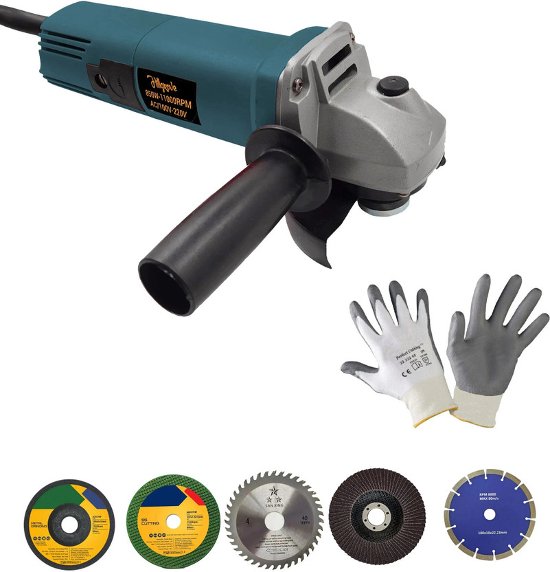 Hillgrove HGCM938M3 4"inch Heavy Duty Grinder Machine with 5Pcs Cutting , Polishing Wheels Angle Grinder(100 mm Wheel Diameter)