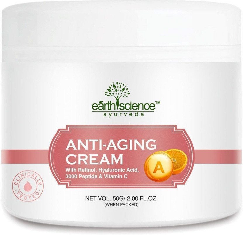 Earth Science Ayurveda Anti Aging Cream W/ Retinol, Hyaluronic Acid, Peptides, Vitamin C, Vitamin E Oil(50 g)