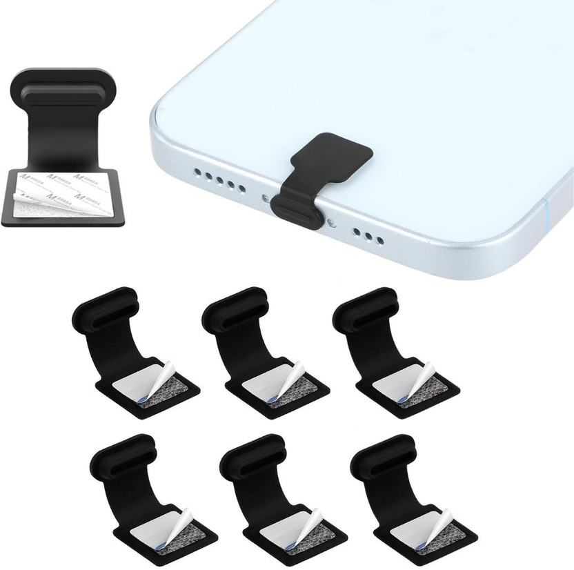 MAK Type C Charging Port Adhesive Dust Protection Caps, Anti-Lost Plug Protectors Power Port Black Anti-dust Plug(Mobile, Tablet, Laptop Pack of 6)