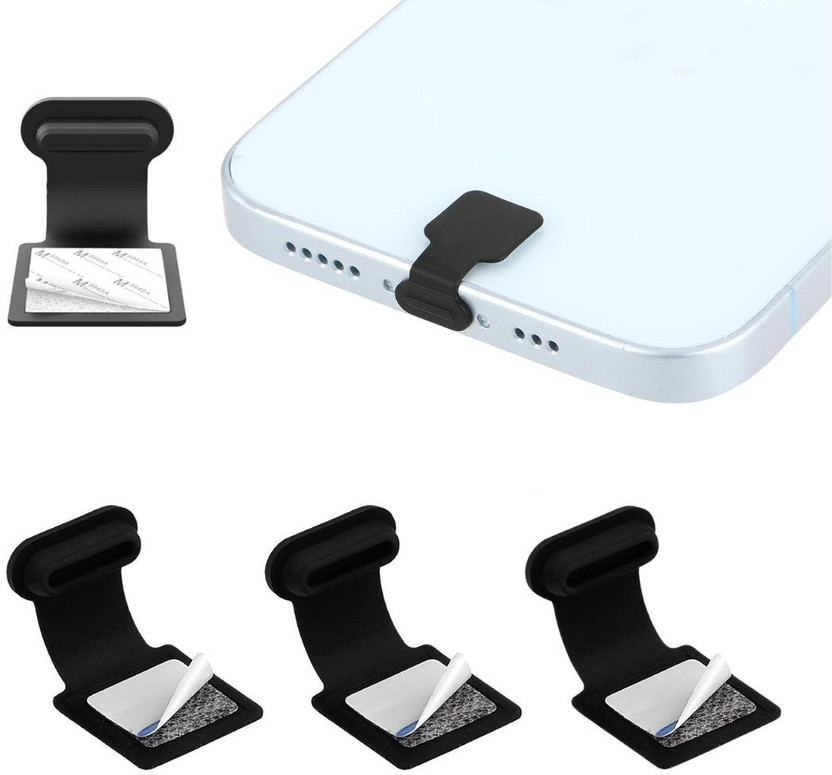 MAK Type C Charging Port Adhesive Dust Protection Caps,Anti-Lost Cover (Black) Power Port Black Anti-dust Plug(Mobile, Tablet, Laptop Pack of 3)