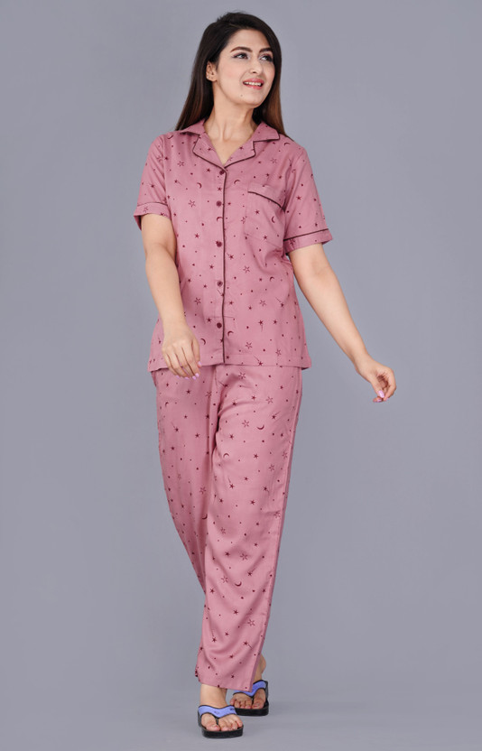 DreamBe Women Printed Maroon Top & Pyjama Set