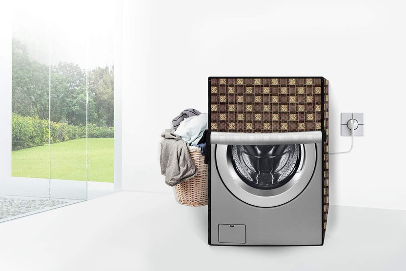 ZITIN Front Loading Washing Machine  Cover(Width: 60 cm, BROWN, Zipper Lock)