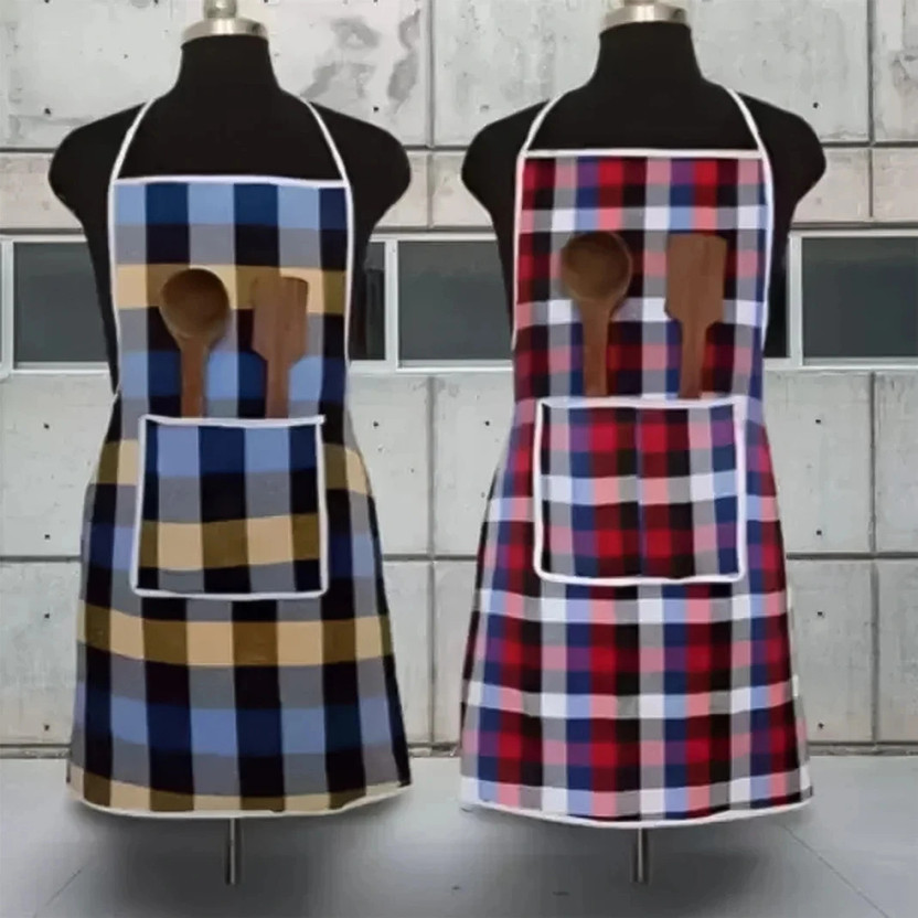 KANUSHI Cotton Home Use Apron - Free Size(Multicolor, Pack of 2)