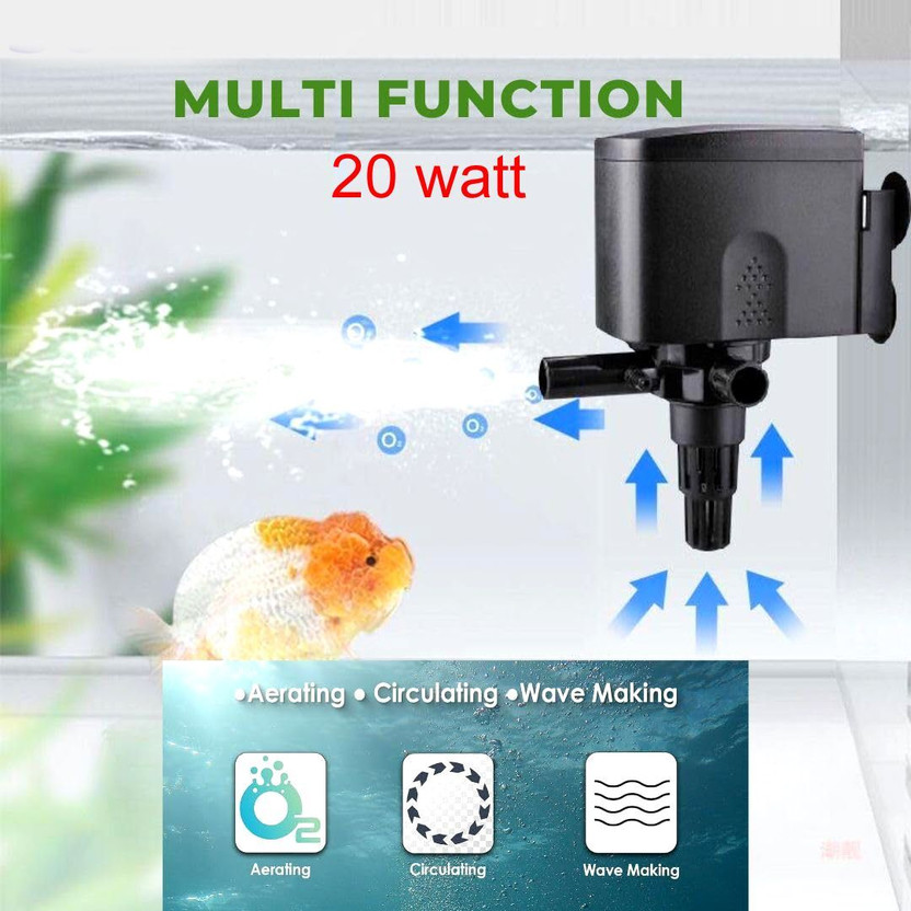 kickAt Aquarium Submersible Pump Power Head (WP-1880 | 20W | 1200L/H ) Power Aquarium Filter(Mechanical Filtration for Salt Water and Fresh Water)