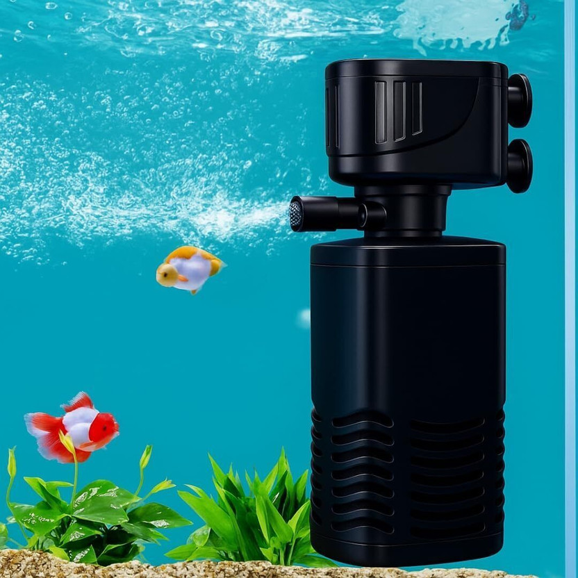 FinyPetz Aquarium Filter 4-in-1 6005F -15W 880L/H for Tanks up to 2 Ft, Submersible Power Aquarium Filter(Mechanical Filtration for Salt Water and Fresh Water)