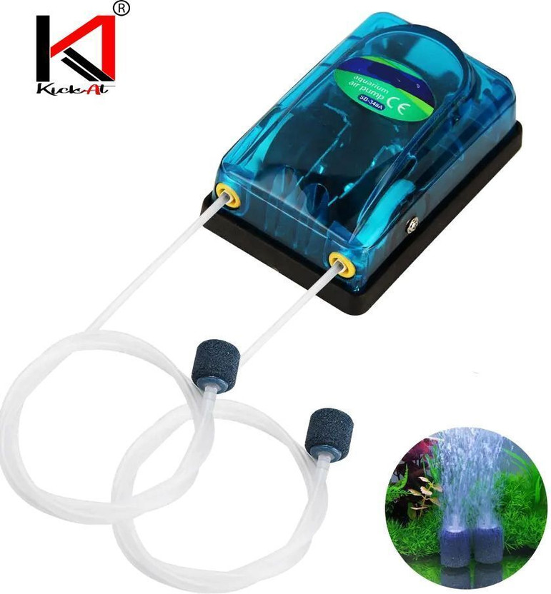 kickAt Premium Double Outlet Aquarium Oxygen Air Pump for Air Bubble of Fish Tank Power Aquarium Filter(Mechanical Filtration for Salt Water and Fresh Water)