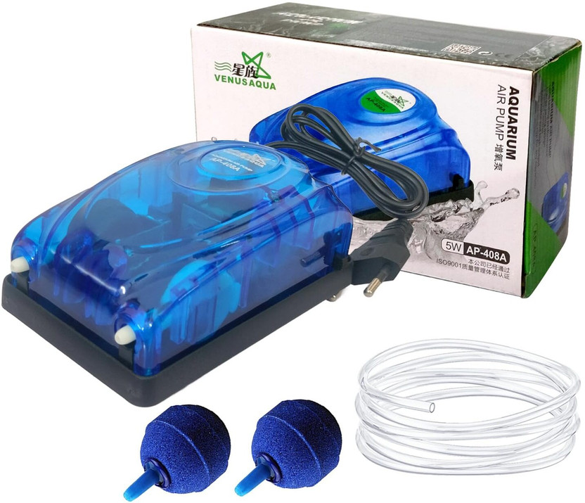 SA REATIL Ap-408A Double Nozzle air pump & Air stone with Silicone pipe combo pack Air Aquarium Pump(45 cm)