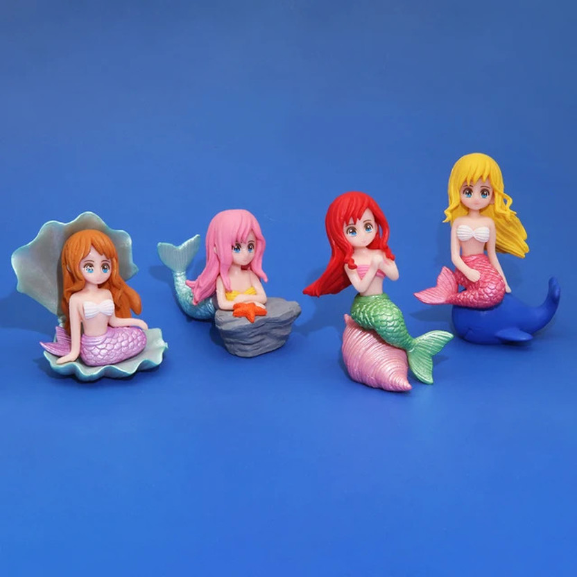 GIG BAZAAR Aquarium Cute Miniature Mermaid Ornament toy, Set of 4 Mermaid Decoration Laterite Unplanted Substrate(Multicolor, 0.9 kg)