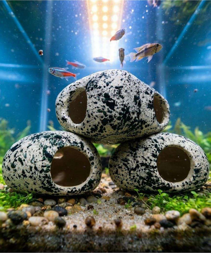 wave craft Ceramic Aquarium Fish Cave Shelter River Rock Unplanted Substrate(White, 0.2 kg)