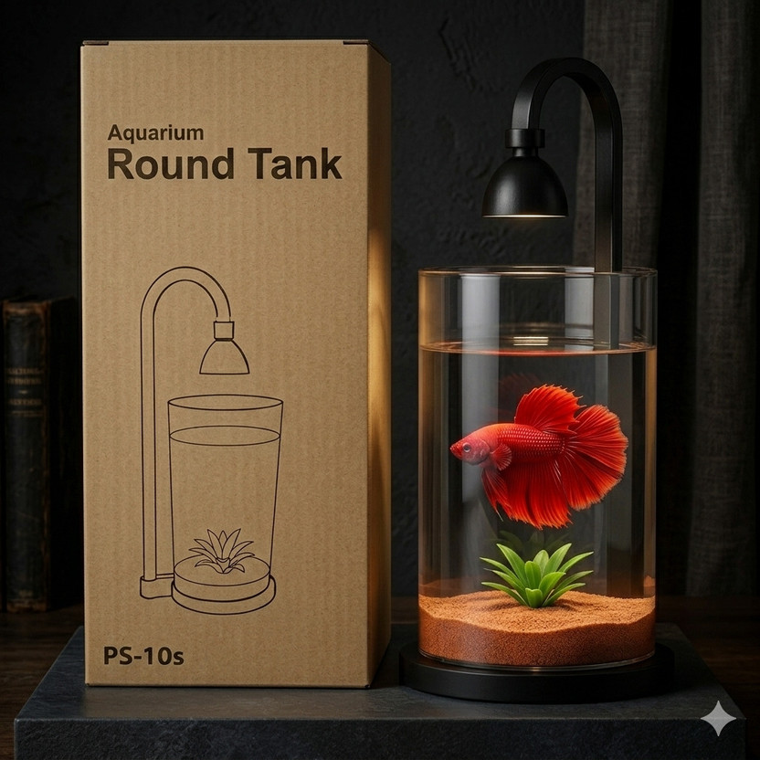 Petscope Round Cylinder Betta Tank(1.2 L) with Multi colour USB LED Light Cylinder Aquarium Tank(1.2 L)