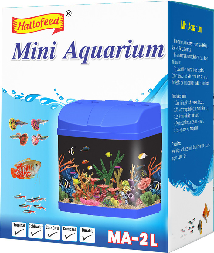 Hallofeed Mini Aquarium (MA-2L) BLUE / RED Cube Aquarium Tank(2 L)