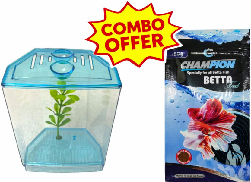 HNS K1 SINGLE BETTA With Champion food Corner Pentagon Aquarium Tank(0.7 L)