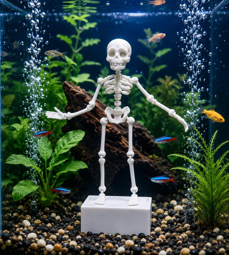 HOOGHLY AQURIUM Dancing Skeleton Aquarium Ornament | Fish Tank Decoration | Resin Statue Aquarium Tool