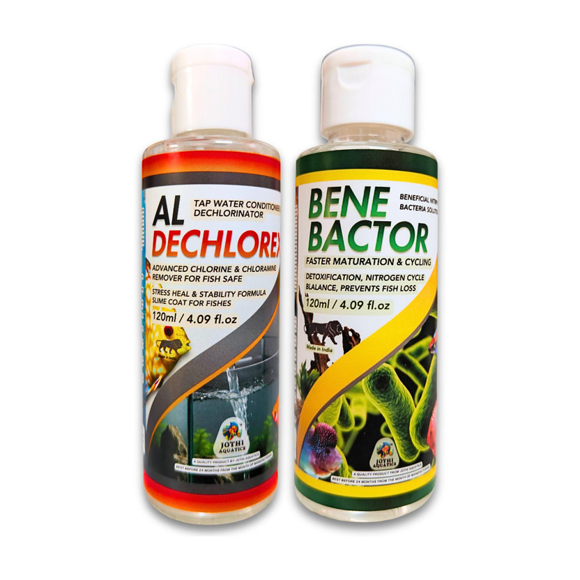 Jothi Aquatics Aquarium Starter Kit | AL Dechlorex + Bene Bactor | 2 * 100ml Aquarium Tool