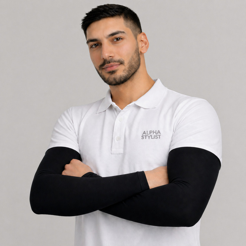 ALPHA STYLIST Cotton Arm Sleeve For Men(Free, Black)